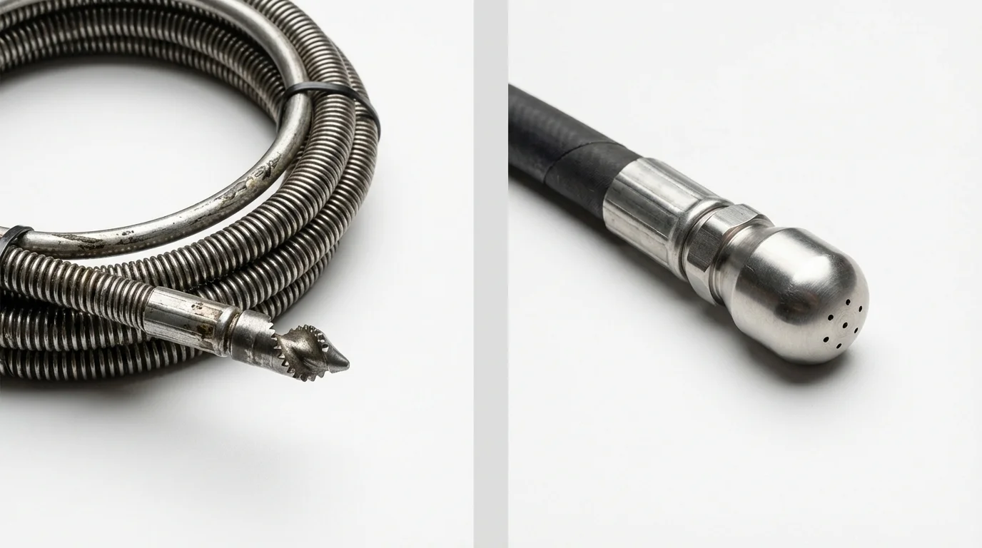 Drain snake cable and hydro jetting nozzle used for drain cleaning in Clear Lake, SD
