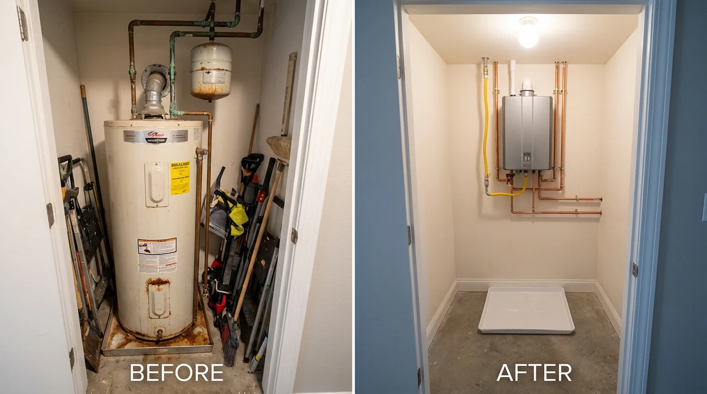 Tank water heater versus wall-mounted tankless unit comparison for Clear Lake, SD homeowners