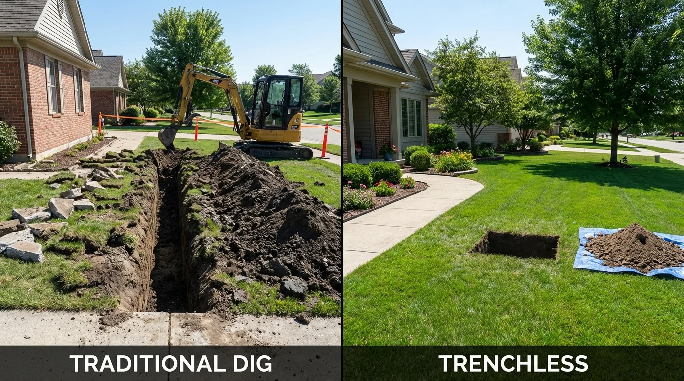 Trenchless sewer repair with minimal yard damage versus traditional excavation in Clear Lake, SD